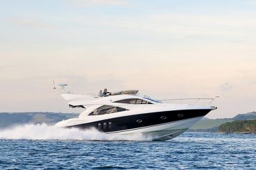 Portrait of Sunseeker yacht close up.