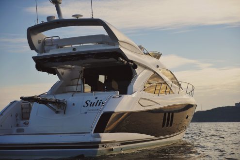 Close shot of Carbis Bay Sunseeker Yacht.