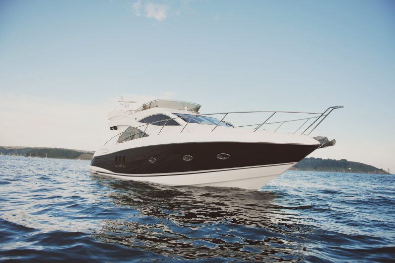 Sunseeker Yacht with blue sky behind.
