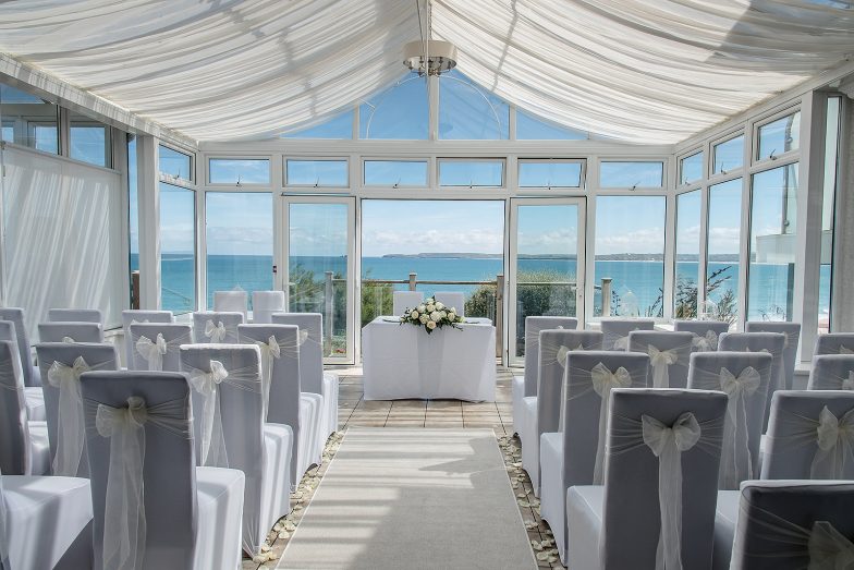 Carbis Bay wedding ceremony setup.