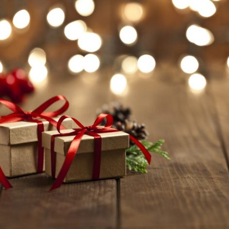 Christmas gift with fairy lights