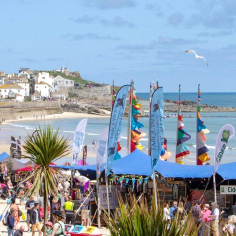 Food festival with St Ives harbour in the background