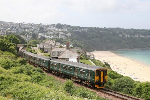Train with Carbis Bay in background